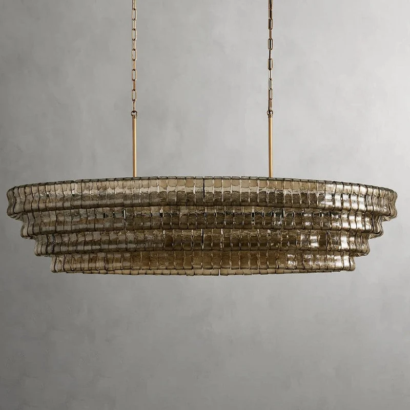 Ovale Kroonluchter met Gebogen Glas 137cm Verstelbare Hoogte Stalen Frame Eetkamer Woonkamer Hanglamp | Sansoti