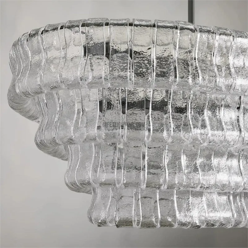 Ovale Kroonluchter met Gebogen Glas 137cm Verstelbare Hoogte Stalen Frame Eetkamer Woonkamer Hanglamp | Sansoti