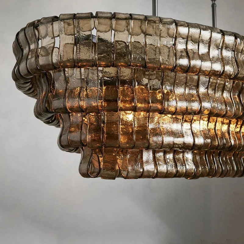 Ovale Kroonluchter met Gebogen Glas 137cm Verstelbare Hoogte Stalen Frame Eetkamer Woonkamer Hanglamp | Sansoti