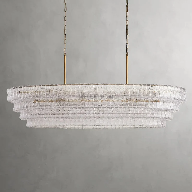 Ovale Kroonluchter met Gebogen Glas 137cm Verstelbare Hoogte Stalen Frame Eetkamer Woonkamer Hanglamp | Sansoti