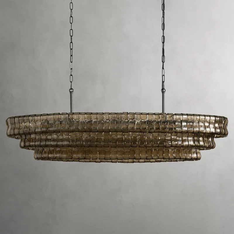 Ovale Kroonluchter met Gebogen Glas 137cm Verstelbare Hoogte Stalen Frame Eetkamer Woonkamer Hanglamp | Sansoti