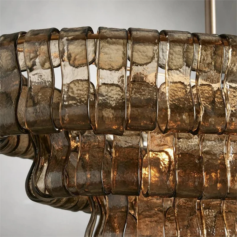 Ovale Kroonluchter met Gebogen Glas 137cm Verstelbare Hoogte Stalen Frame Eetkamer Woonkamer Hanglamp | Sansoti