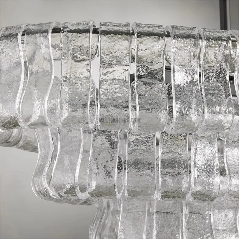 Ovale Kroonluchter met Gebogen Glas 137cm Verstelbare Hoogte Stalen Frame Eetkamer Woonkamer Hanglamp | Sansoti