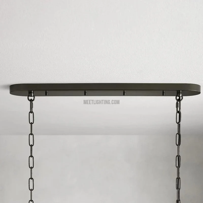 Ovale Kroonluchter met Gebogen Glas 137cm Verstelbare Hoogte Stalen Frame Eetkamer Woonkamer Hanglamp | Sansoti