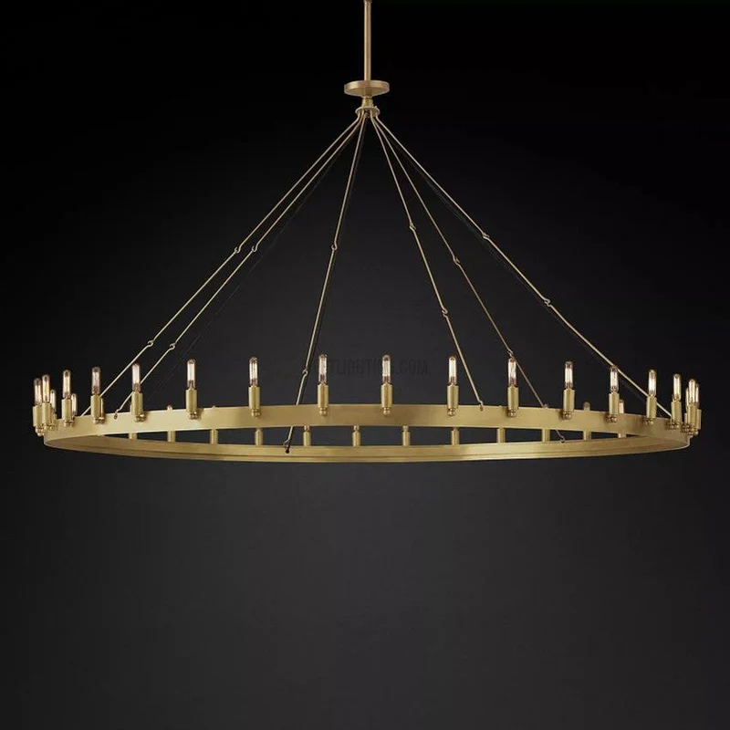 Ronde Kroonluchter met Vintage Filament Lampen Handgemaakt IJzer Zwart Goud 26-73cm Eetkamer Woonkamer | Sansoti