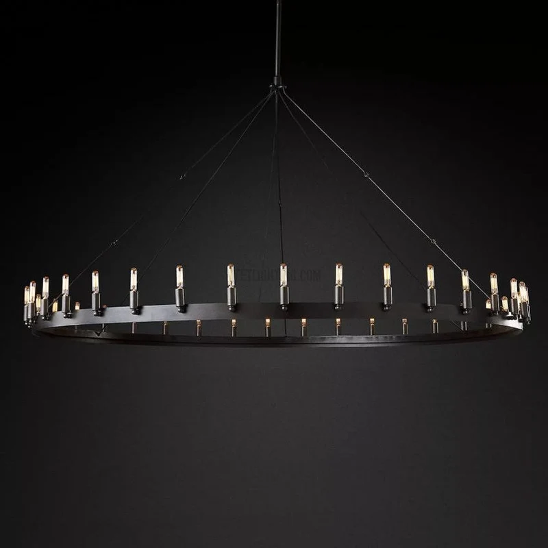 Ronde Kroonluchter met Vintage Filament Lampen Handgemaakt IJzer Zwart Goud 26-73cm Eetkamer Woonkamer | Sansoti