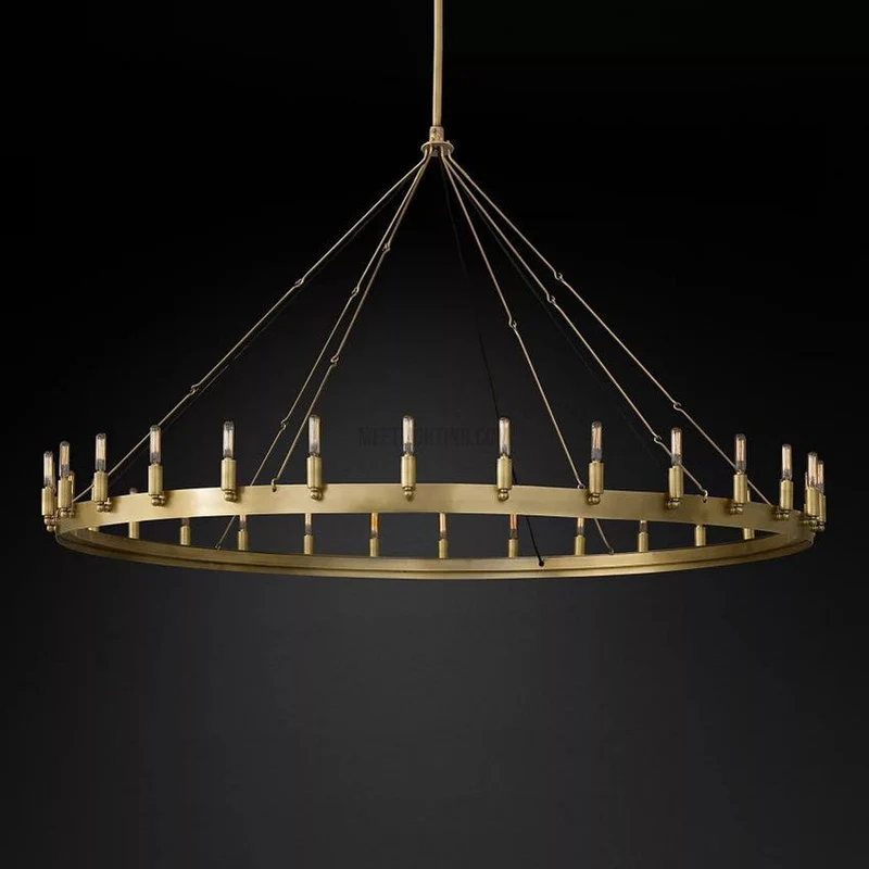 Ronde Kroonluchter met Vintage Filament Lampen Handgemaakt IJzer Zwart Goud 26-73cm Eetkamer Woonkamer | Sansoti