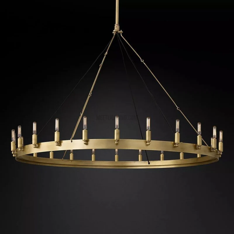 Ronde Kroonluchter met Vintage Filament Lampen Handgemaakt IJzer Zwart Goud 26-73cm Eetkamer Woonkamer | Sansoti