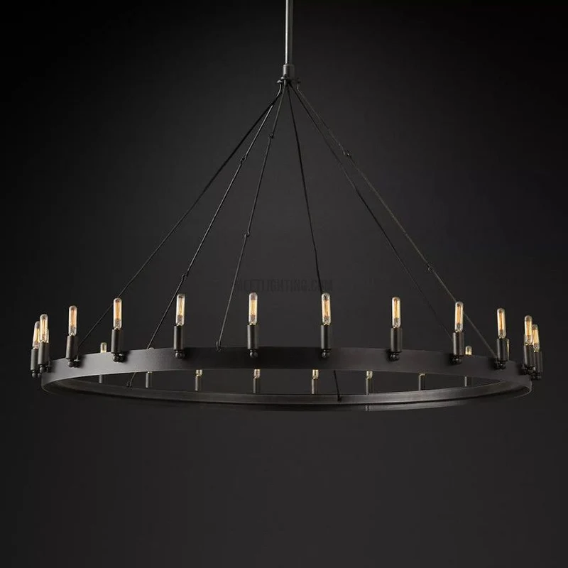 Ronde Kroonluchter met Vintage Filament Lampen Handgemaakt IJzer Zwart Goud 26-73cm Eetkamer Woonkamer | Sansoti