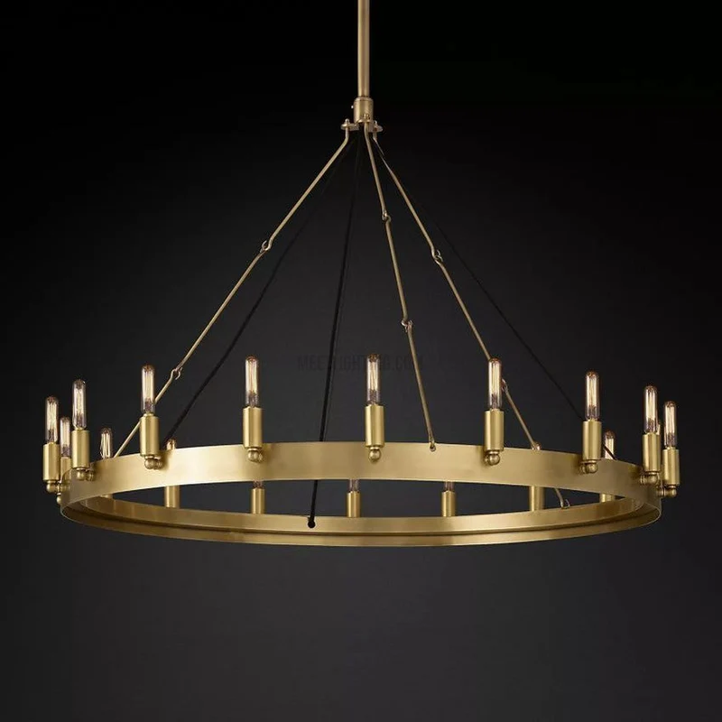 Ronde Kroonluchter met Vintage Filament Lampen Handgemaakt IJzer Zwart Goud 26-73cm Eetkamer Woonkamer | Sansoti