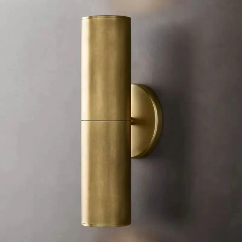 Lineaire Wandlamp Massief Messing Glas Cilindervorm Warm Licht Gepolijst Brons Woonkamer Gang Slaapkamer | Sansoti
