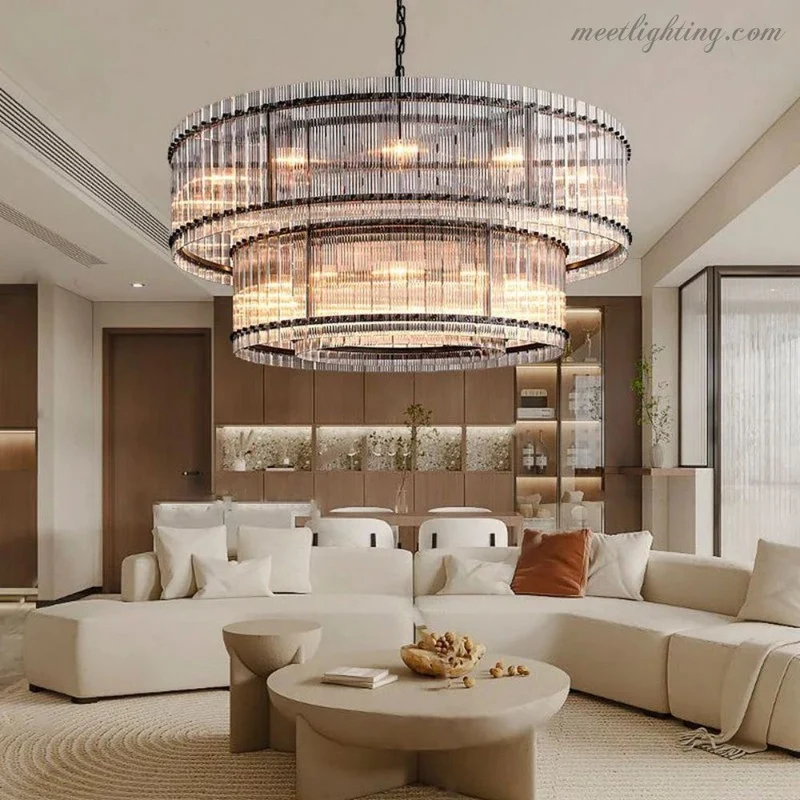 Kristallen Kroonluchter Rond Meerlaags Glas Staal 56-152 cm Eetkamer Foyer Woonkamer Luxe Verlichting | Sansoti
