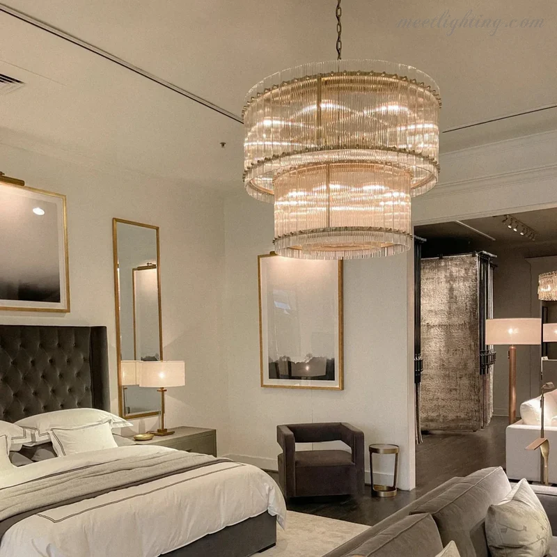 Kristallen Kroonluchter Rond Meerlaags Glas Staal 56-152 cm Eetkamer Foyer Woonkamer Luxe Verlichting | Sansoti