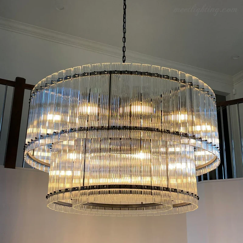 Kristallen Kroonluchter Rond Meerlaags Glas Staal 56-152 cm Eetkamer Foyer Woonkamer Luxe Verlichting | Sansoti
