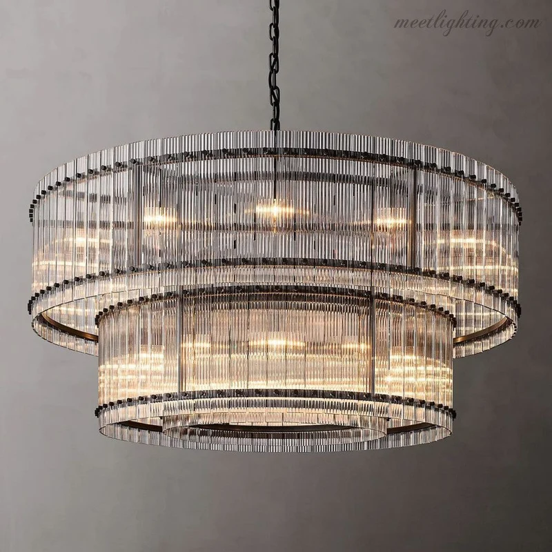Kristallen Kroonluchter Rond Meerlaags Glas Staal 56-152 cm Eetkamer Foyer Woonkamer Luxe Verlichting | Sansoti