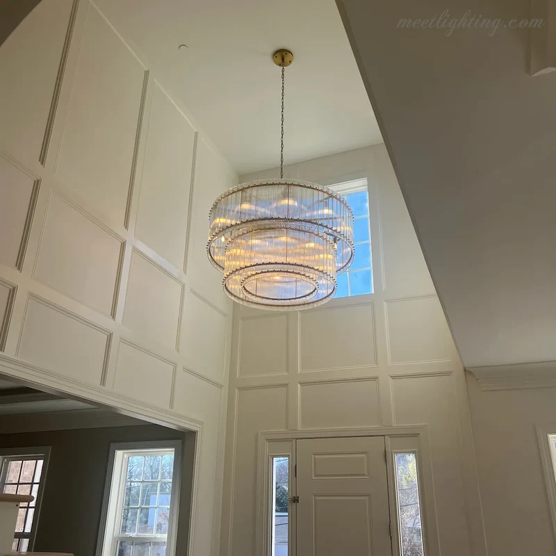 Kristallen Kroonluchter Rond Meerlaags Glas Staal 56-152 cm Eetkamer Foyer Woonkamer Luxe Verlichting | Sansoti