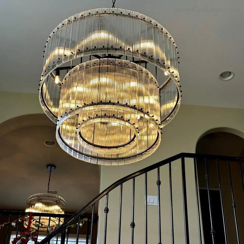 Kristallen Kroonluchter Rond Meerlaags Glas Staal 56-152 cm Eetkamer Foyer Woonkamer Luxe Verlichting | Sansoti