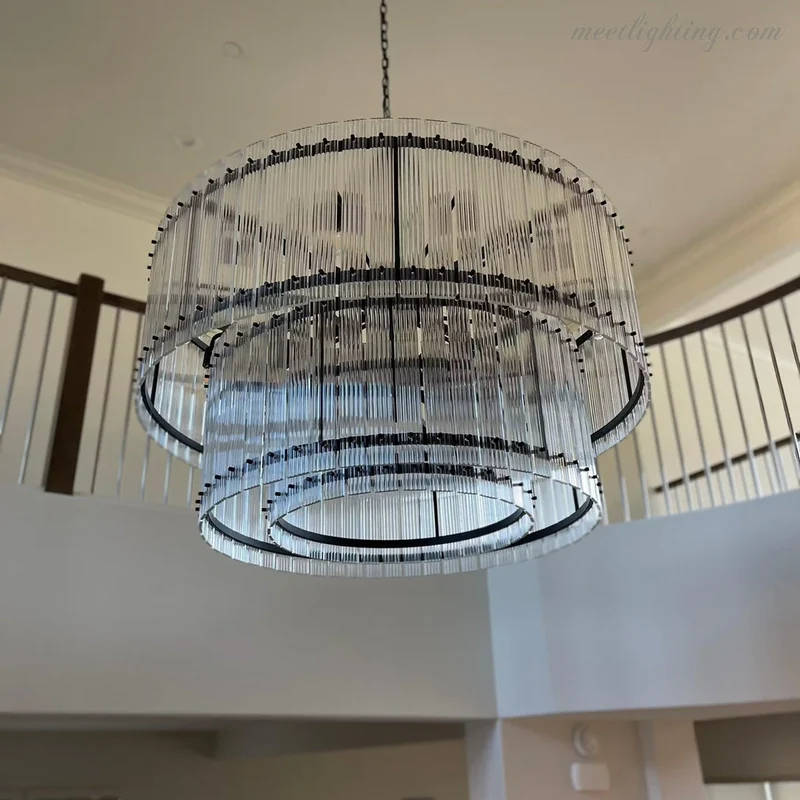 Kristallen Kroonluchter Rond Meerlaags Glas Staal 56-152 cm Eetkamer Foyer Woonkamer Luxe Verlichting | Sansoti
