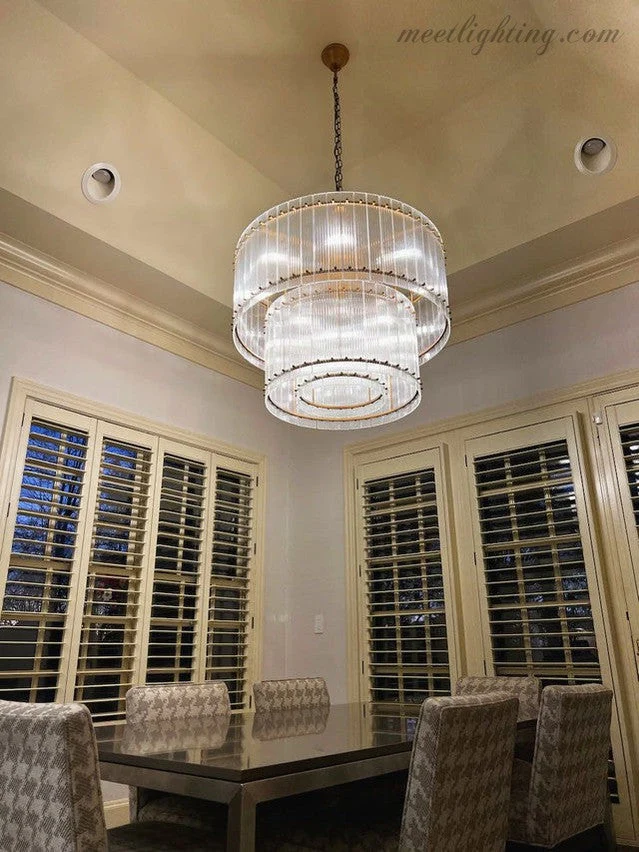 Kristallen Kroonluchter Rond Meerlaags Glas Staal 56-152 cm Eetkamer Foyer Woonkamer Luxe Verlichting | Sansoti