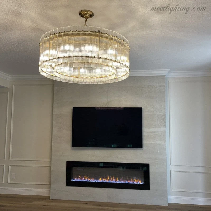 Kristallen Kroonluchter Rond Meerlaags Glas Staal 56-152 cm Eetkamer Foyer Woonkamer Luxe Verlichting | Sansoti