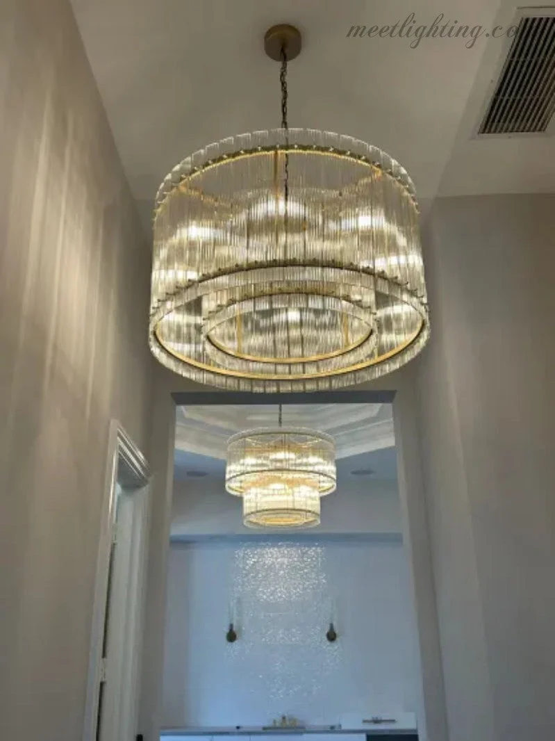 Kristallen Kroonluchter Rond Meerlaags Glas Staal 56-152 cm Eetkamer Foyer Woonkamer Luxe Verlichting | Sansoti