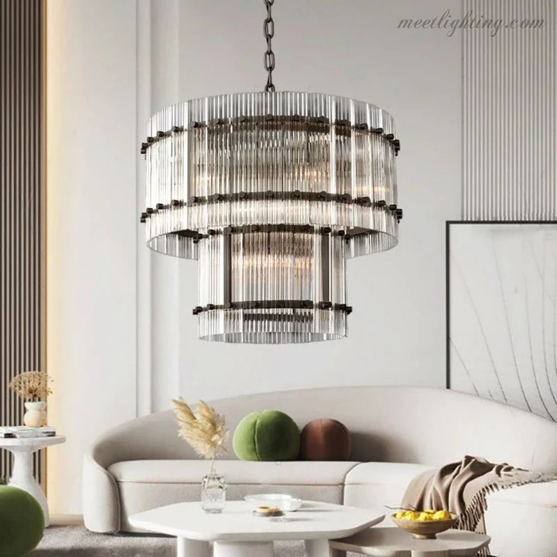 Kristallen Kroonluchter Rond Meerlaags Glas Staal 56-152 cm Eetkamer Foyer Woonkamer Luxe Verlichting | Sansoti