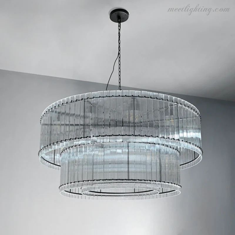 Kristallen Kroonluchter Rond Meerlaags Glas Staal 56-152 cm Eetkamer Foyer Woonkamer Luxe Verlichting | Sansoti