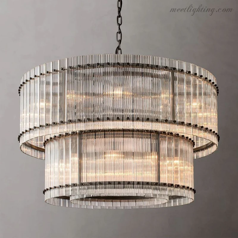 Kristallen Kroonluchter Rond Meerlaags Glas Staal 56-152 cm Eetkamer Foyer Woonkamer Luxe Verlichting | Sansoti