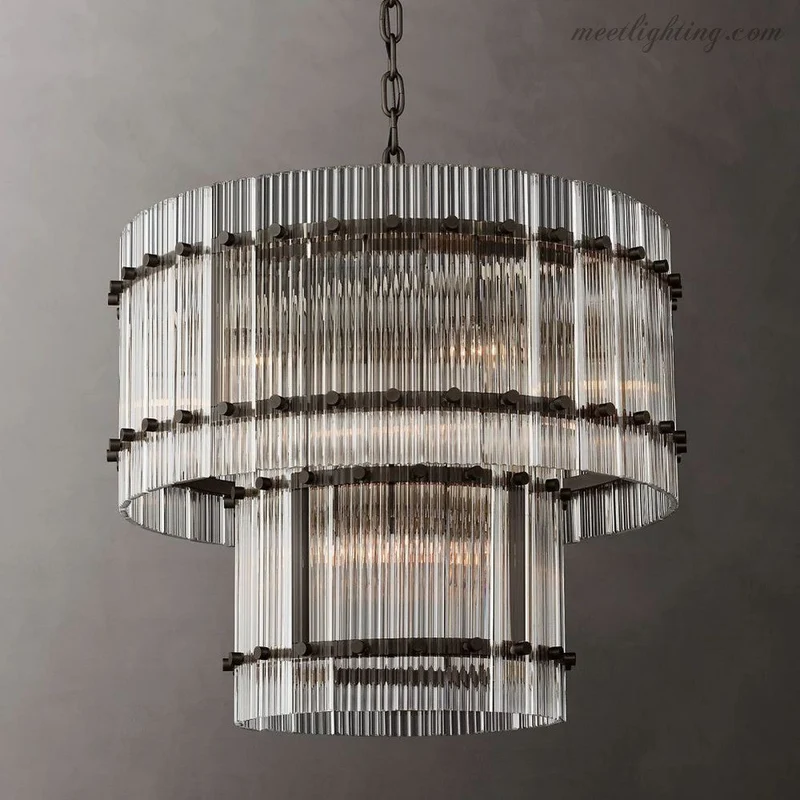 Kristallen Kroonluchter Rond Meerlaags Glas Staal 56-152 cm Eetkamer Foyer Woonkamer Luxe Verlichting | Sansoti
