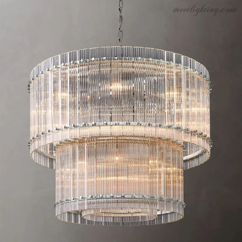 Kristallen Kroonluchter Rond Meerlaags Glas Staal 56-152 cm Eetkamer Foyer Woonkamer Luxe Verlichting | Sansoti