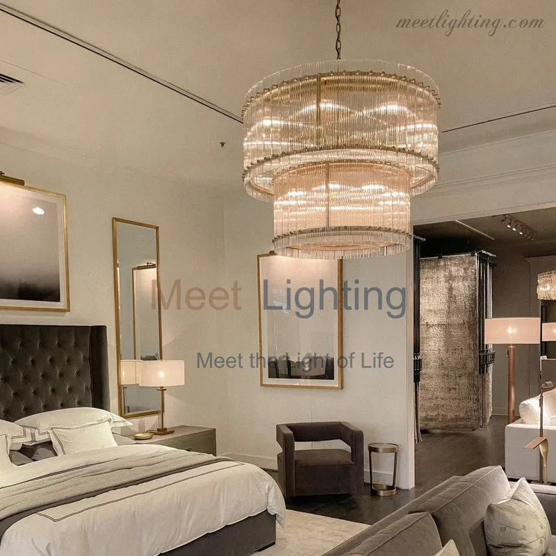 Kristallen Kroonluchter Rond Meerlaags Glas Staal 56-152 cm Eetkamer Foyer Woonkamer Luxe Verlichting | Sansoti