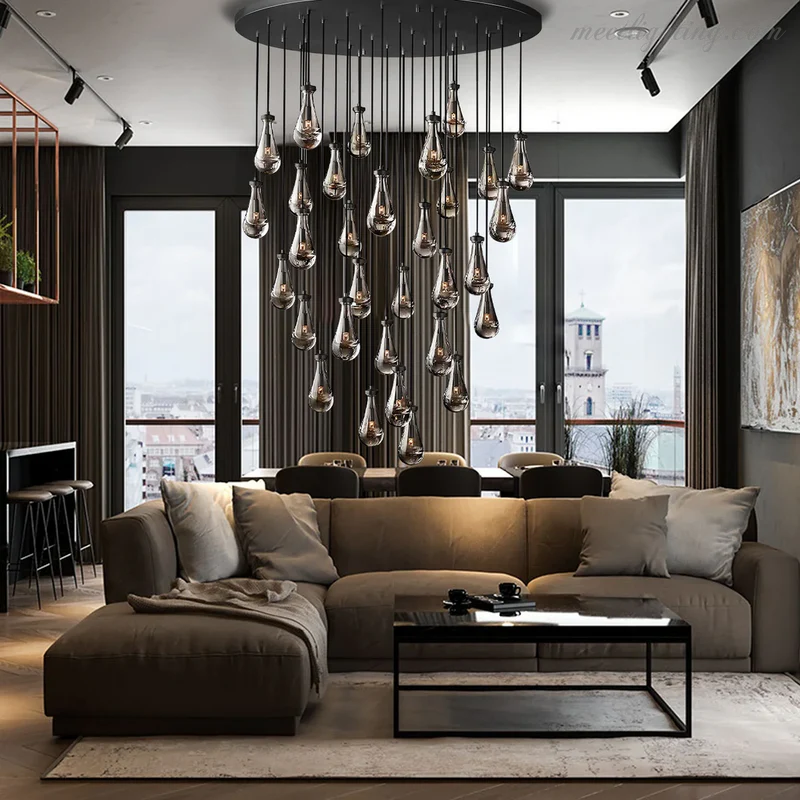 Ronde Kroonluchter Druppelglas Messing 46-152 cm Dimbaar E12 Eetkamer Woonkamer Slaapkamer Hanglamp Sfeerverlichting | Sansoti