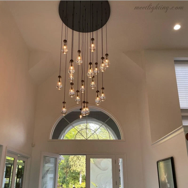 Ronde Kroonluchter Druppelglas Messing 46-152 cm Dimbaar E12 Eetkamer Woonkamer Slaapkamer Hanglamp Sfeerverlichting | Sansoti