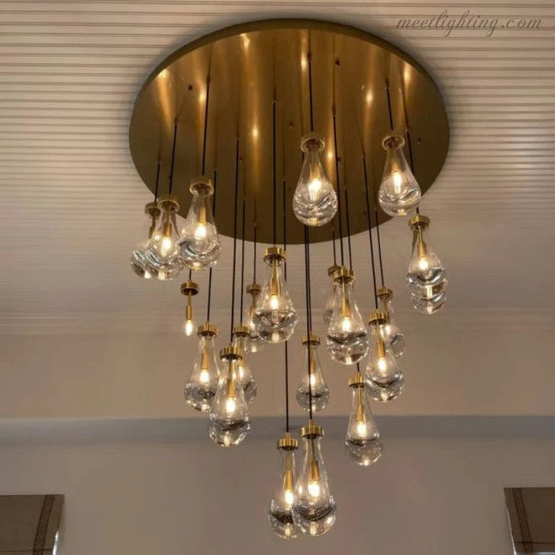 Ronde Kroonluchter Druppelglas Messing 46-152 cm Dimbaar E12 Eetkamer Woonkamer Slaapkamer Hanglamp Sfeerverlichting | Sansoti