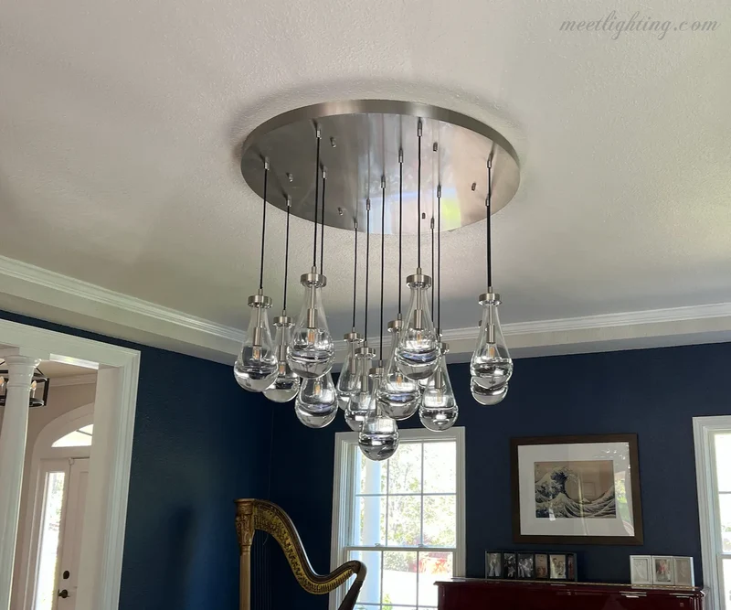 Ronde Kroonluchter Druppelglas Messing 46-152 cm Dimbaar E12 Eetkamer Woonkamer Slaapkamer Hanglamp Sfeerverlichting | Sansoti