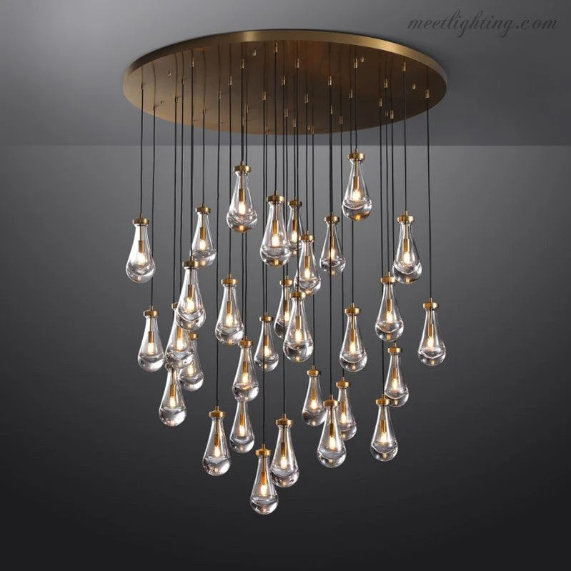 Ronde Kroonluchter Druppelglas Messing 46-152 cm Dimbaar E12 Eetkamer Woonkamer Slaapkamer Hanglamp Sfeerverlichting | Sansoti