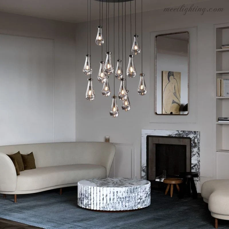 Ronde Kroonluchter Druppelglas Messing 46-152 cm Dimbaar E12 Eetkamer Woonkamer Slaapkamer Hanglamp Sfeerverlichting | Sansoti