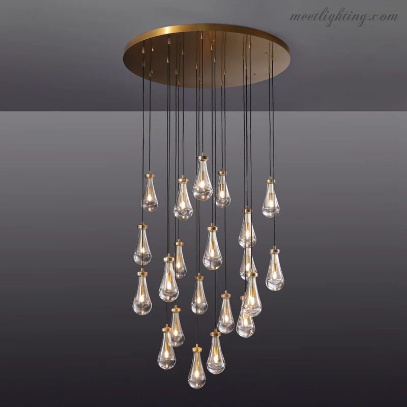 Ronde Kroonluchter Druppelglas Messing 46-152 cm Dimbaar E12 Eetkamer Woonkamer Slaapkamer Hanglamp Sfeerverlichting | Sansoti