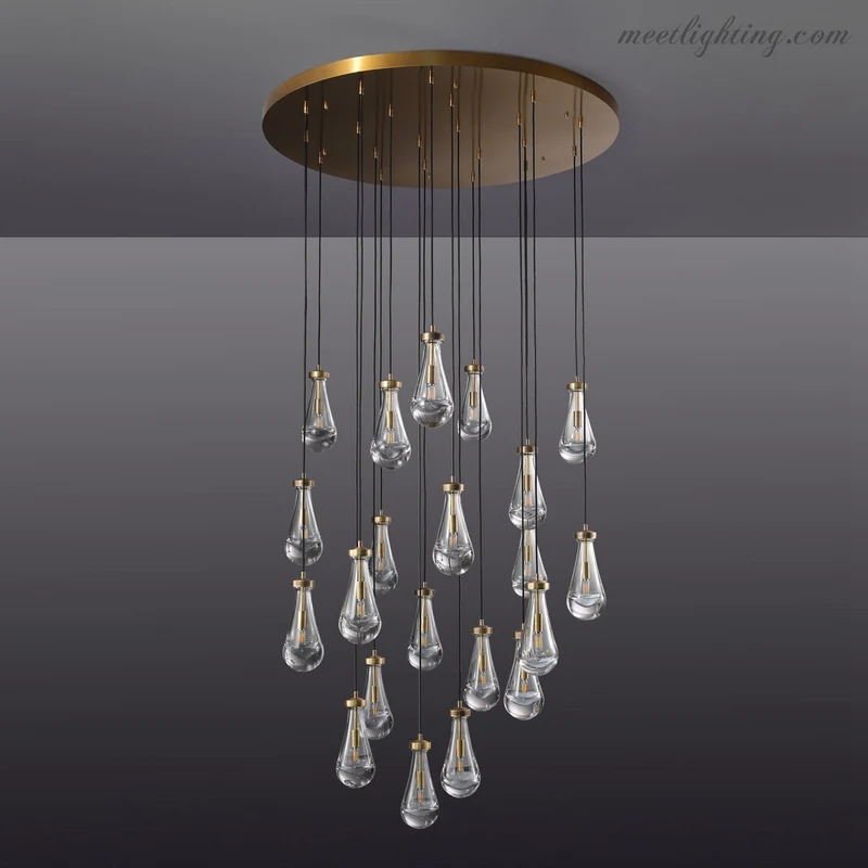 Ronde Kroonluchter Druppelglas Messing 46-152 cm Dimbaar E12 Eetkamer Woonkamer Slaapkamer Hanglamp Sfeerverlichting | Sansoti
