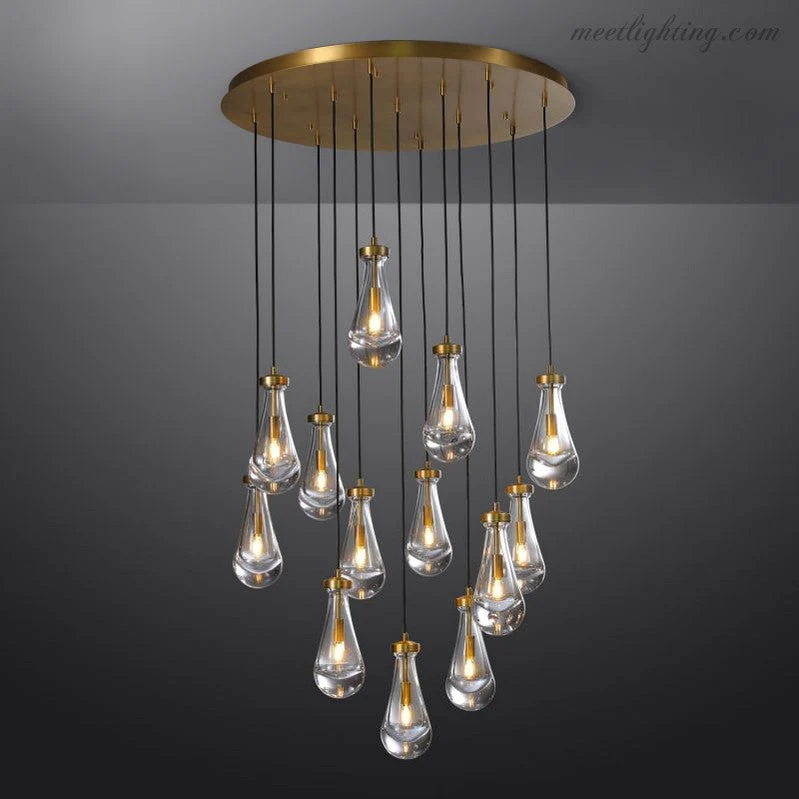 Ronde Kroonluchter Druppelglas Messing 46-152 cm Dimbaar E12 Eetkamer Woonkamer Slaapkamer Hanglamp Sfeerverlichting | Sansoti