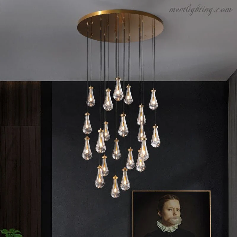 Ronde Kroonluchter Druppelglas Messing 46-152 cm Dimbaar E12 Eetkamer Woonkamer Slaapkamer Hanglamp Sfeerverlichting | Sansoti