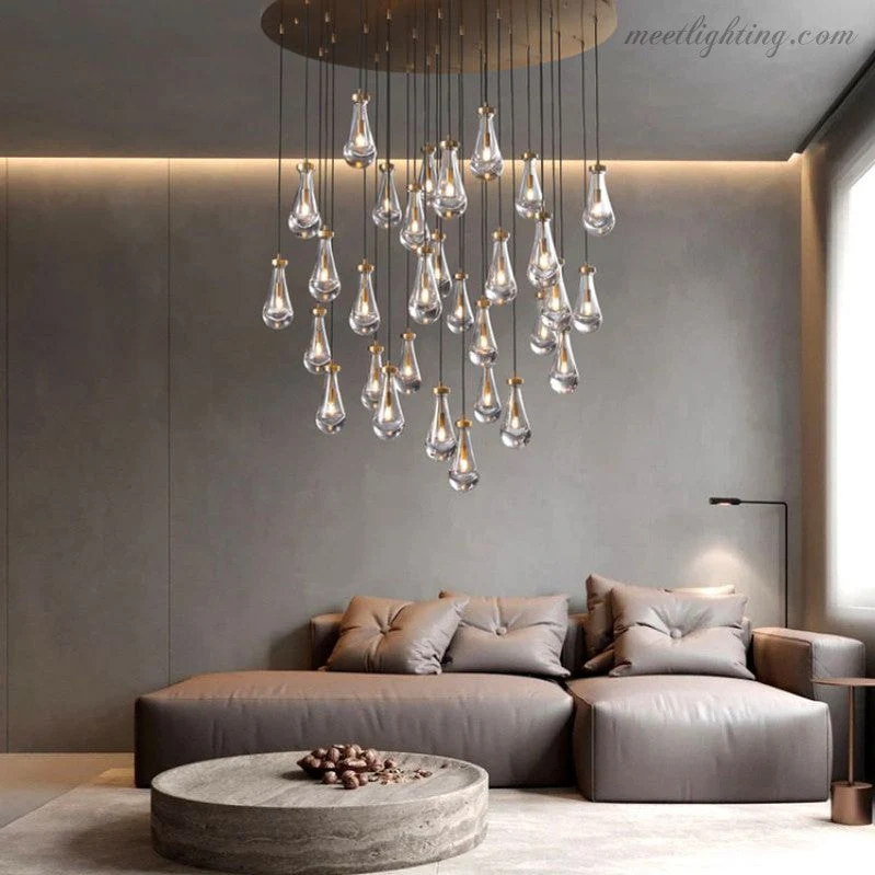 Ronde Kroonluchter Druppelglas Messing 46-152 cm Dimbaar E12 Eetkamer Woonkamer Slaapkamer Hanglamp Sfeerverlichting | Sansoti