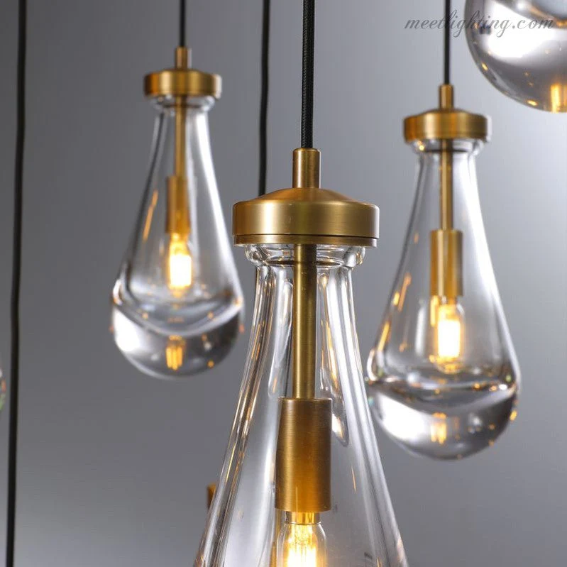 Ronde Kroonluchter Druppelglas Messing 46-152 cm Dimbaar E12 Eetkamer Woonkamer Slaapkamer Hanglamp Sfeerverlichting | Sansoti
