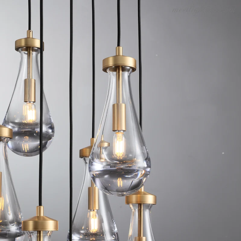 Ronde Kroonluchter Druppelglas Messing 46-152 cm Dimbaar E12 Eetkamer Woonkamer Slaapkamer Hanglamp Sfeerverlichting | Sansoti