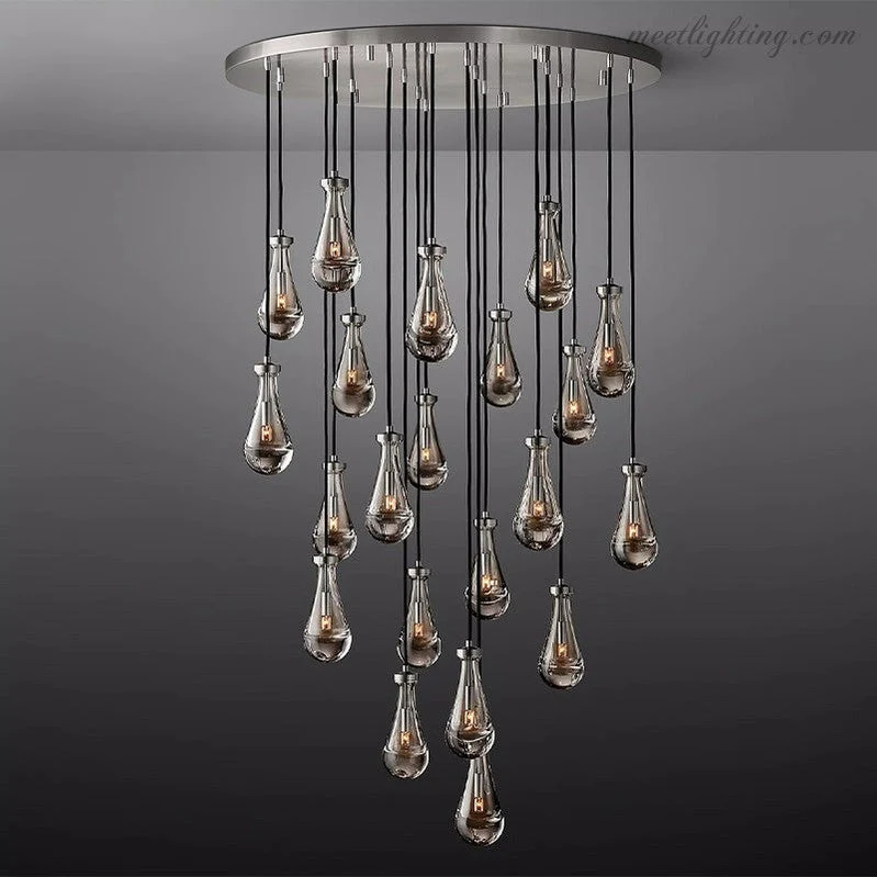 Ronde Kroonluchter Druppelglas Messing 46-152 cm Dimbaar E12 Eetkamer Woonkamer Slaapkamer Hanglamp Sfeerverlichting | Sansoti