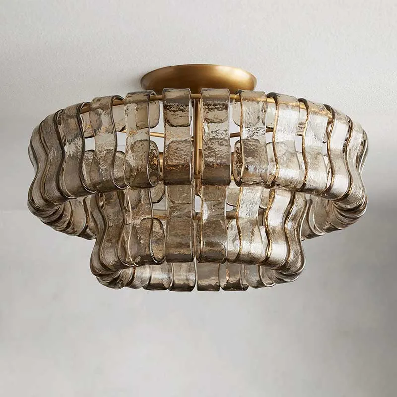 Plafondlamp Glas Textuur Ø46cm Messing Brons 3 Lichtpunten Woonkamer Slaapkamer Eetkamer Modern Design Verlichting | Sansoti