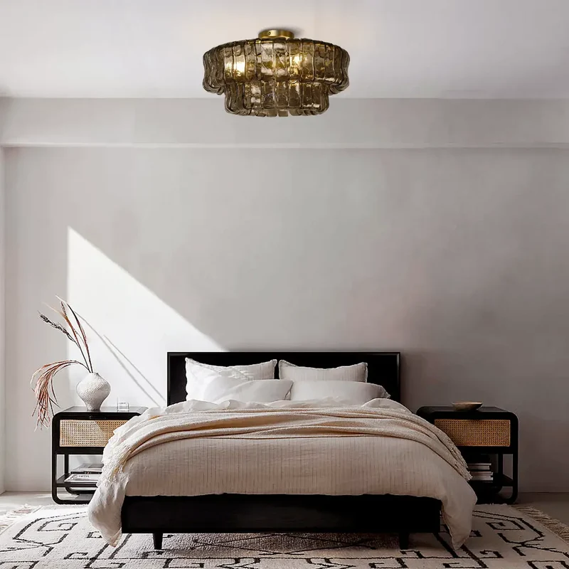 Plafondlamp Glas Textuur Ø46cm Messing Brons 3 Lichtpunten Woonkamer Slaapkamer Eetkamer Modern Design Verlichting | Sansoti
