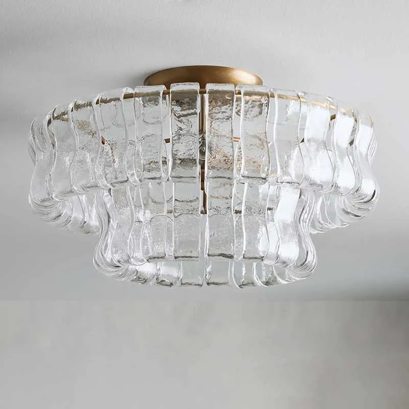 Plafondlamp Glas Textuur Ø46cm Messing Brons 3 Lichtpunten Woonkamer Slaapkamer Eetkamer Modern Design Verlichting | Sansoti
