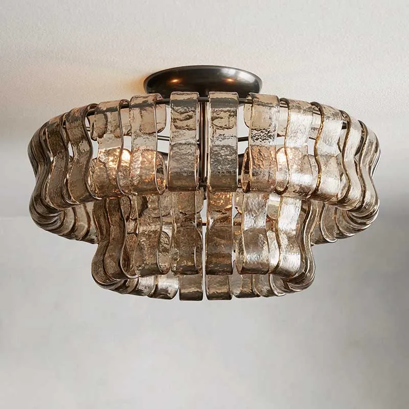 Plafondlamp Glas Textuur Ø46cm Messing Brons 3 Lichtpunten Woonkamer Slaapkamer Eetkamer Modern Design Verlichting | Sansoti