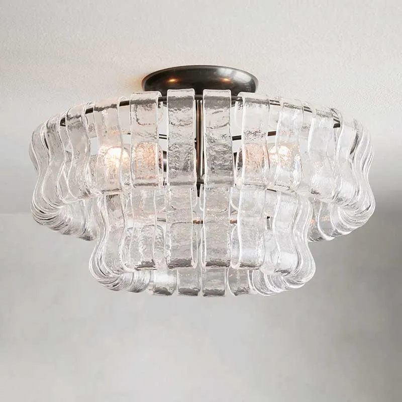 Plafondlamp Glas Textuur Ø46cm Messing Brons 3 Lichtpunten Woonkamer Slaapkamer Eetkamer Modern Design Verlichting | Sansoti